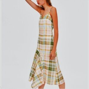 Zara Green and Yellow Plaid Midi Slip Dress -XS